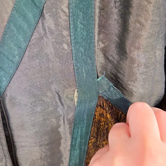Vintage 80s patchwork puffer jacket dark green gold ski coat women's size medium - Picture 3 of 7